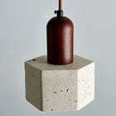 Helnys Adjustable LED Pendant Lights Yellow Travertine Wood Base Nordic Modern Hang Lamp