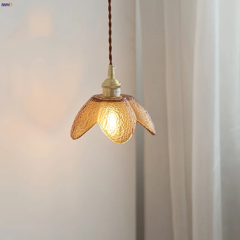 Helnys Nordic Modern Amber Glass LED Pendant Light with Adjustable Hanging Lamp