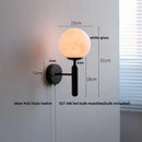 Helnys Modern Black Iron LED Wall Light with Pull Chain Switch & White Glass Shade
