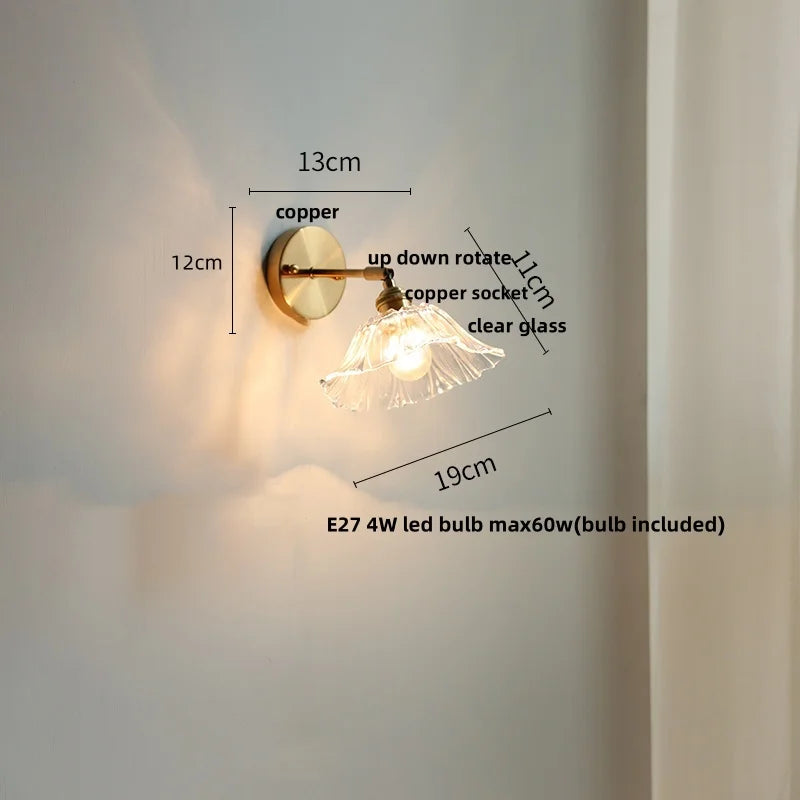 Helnys Green Glass LED Wall Sconce Rotate Copper Stair Light Fixtures