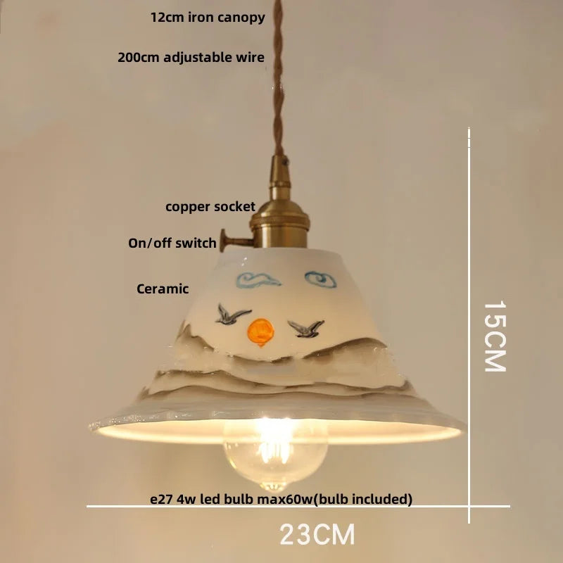 Helnys Ceramic Copper Knob Switch LED Pendant Light Fixture - Nordic Modern Dining Room Bar Lamp