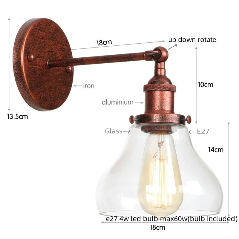 Helnys Industrial Iron LED Wall Lights with Pull Chain Switch