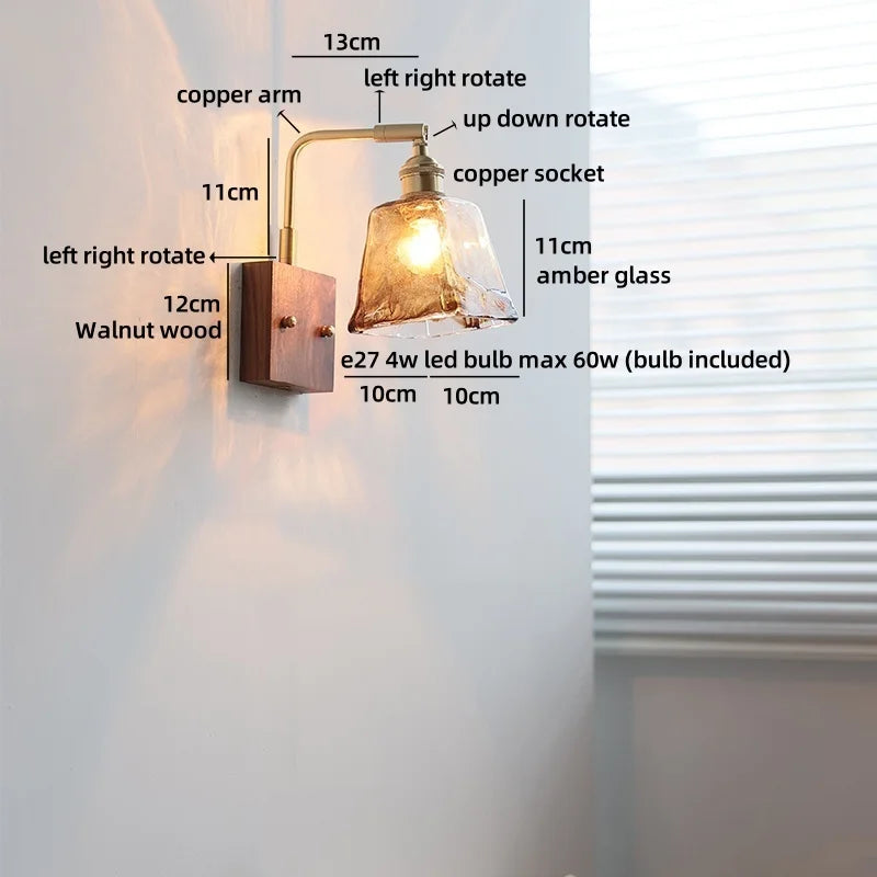 Helnys Wabi Sabi LED Wall Lamps Amber Glass Brass Mirror Light