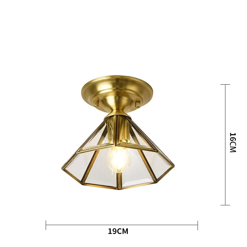 Helnys American Copper Vintage Ceiling Lights Glass LED Lamps