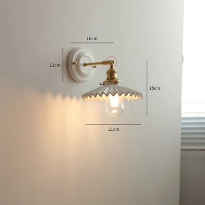 Helnys Ceramic LED Wall Light with Knob Switch, Nordic Japanese Style Sconce