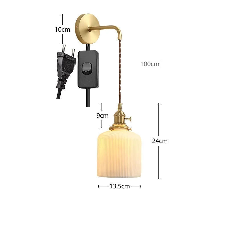 Helnys Nordic LED Wall Light Copper Ceramic Adjustable Bedroom Living Room Lamp