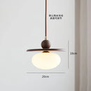 Helnys Japanese Style LED Pendant Light, Glass Walnut Wood Hanging Lamp