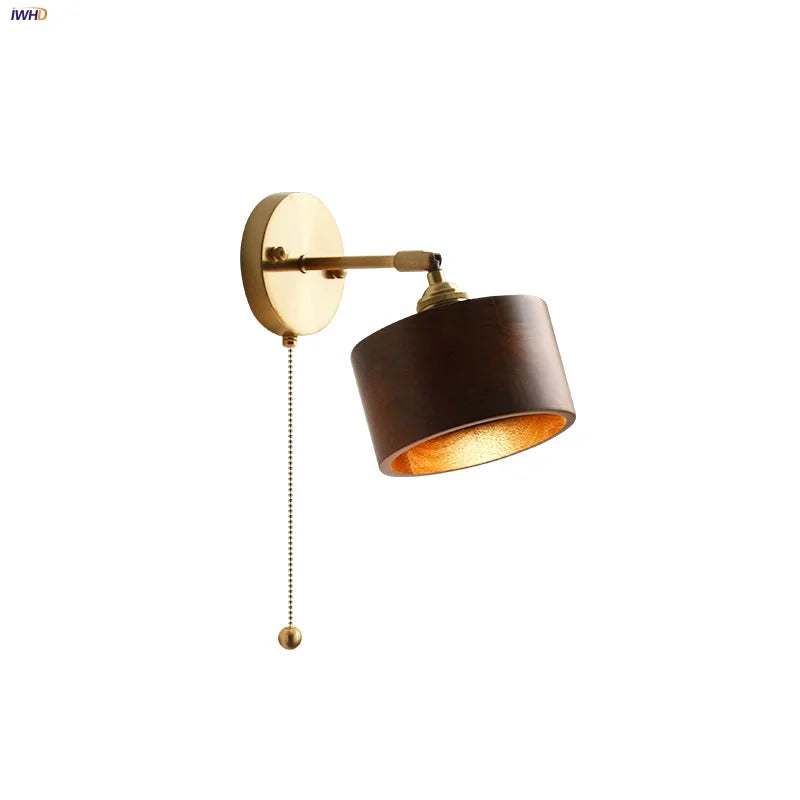 Helnys Wood LED Wall Sconce Pull Chain Switch Up Down Rotatable Bathroom Mirror Light