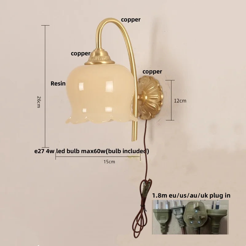 Helnys Nordic LED Wall Lights Copper Bedside Lamp Sconce