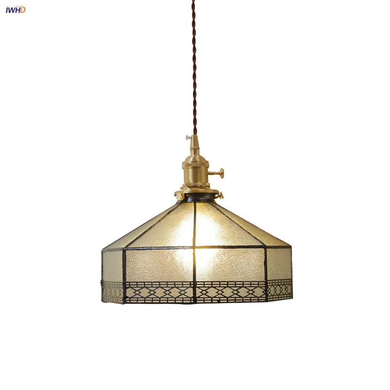 Helnys Gray Glass LED Pendant Light with Iron Canopy, Knob Switch