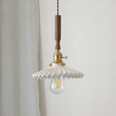 Helnys Ceramic Walnut Wood Pendant Light - White LED Hanging Lamp