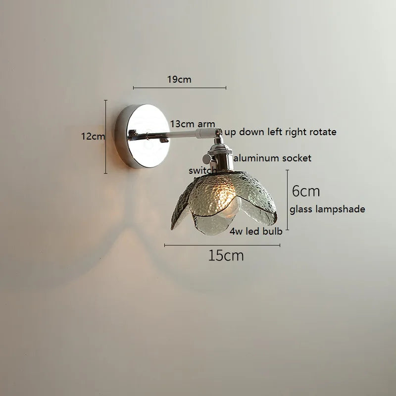 Helnys Clear Glass Silver LED Wall Sconce Iron Arm Adjustable E26 E27 Socket