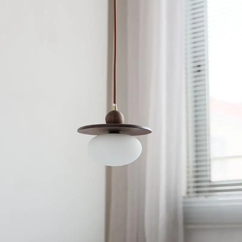 Helnys Glass LED Pendant Lamp with Walnut Wood and Brass Accents
