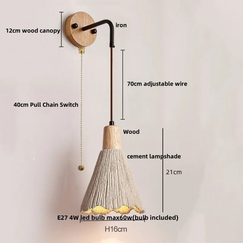 Helnys Nordic LED Wall Light Living Dining Room Cement Lampshade Sconce