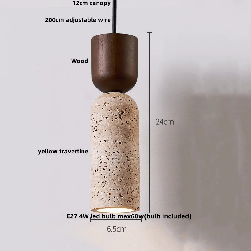 Helnys Yellow Travertine LED Pendant Light - Nordic Modern Wood Hanging Lamp