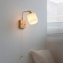 Helnys Nordic Decor LED Wall Sconce Gold Brass White Glass Pull Chain Bedroom Bedside Lamp