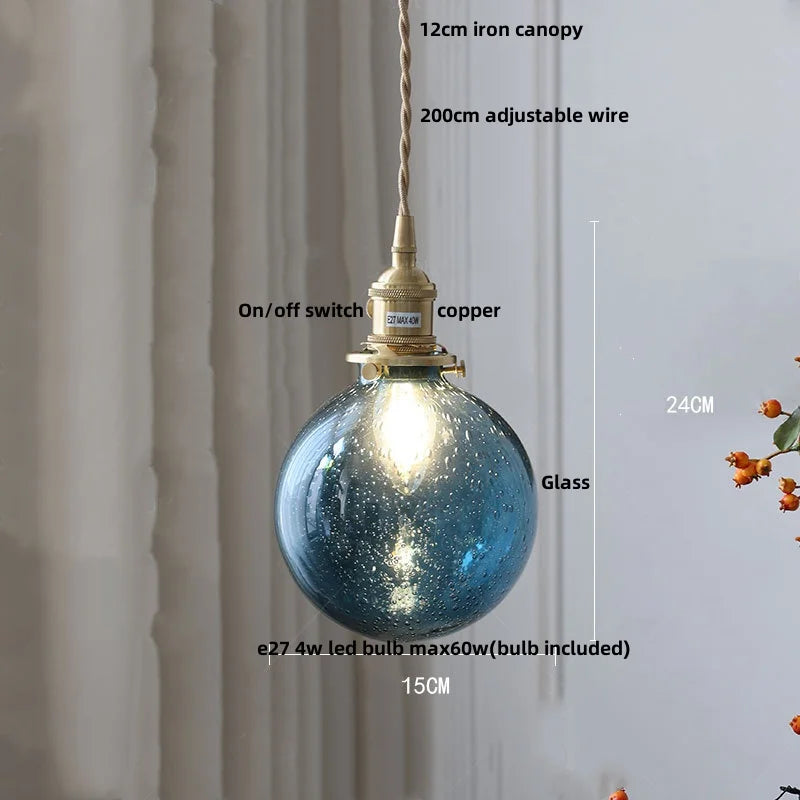 Helnys Nordic LED Glass Pendant Light Fixture with Wood Accent