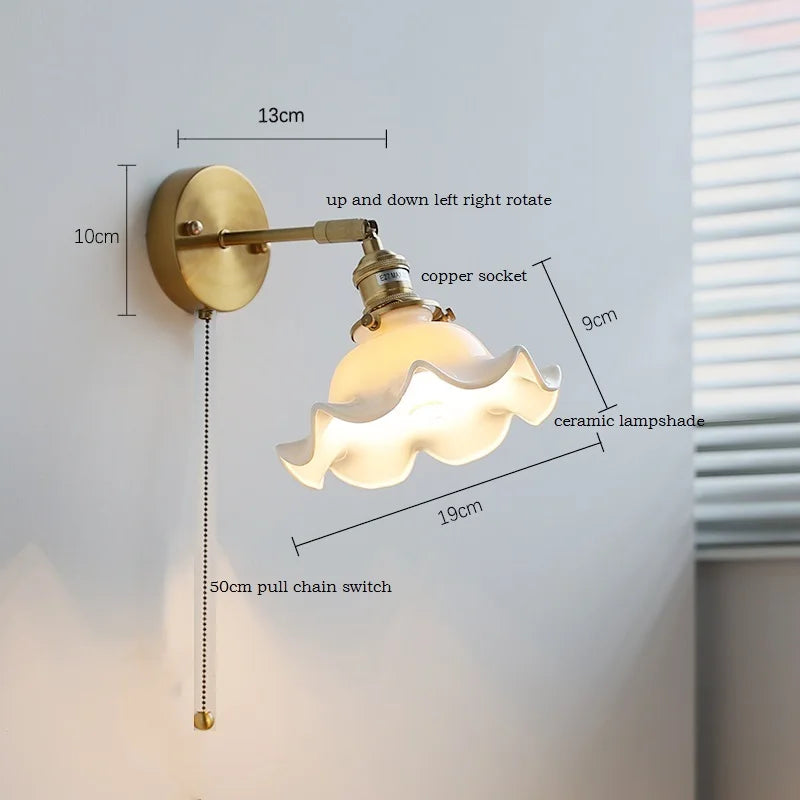 Helnys Nordic Ceramic LED Wall Sconce with Switch for Bedroom Living Room