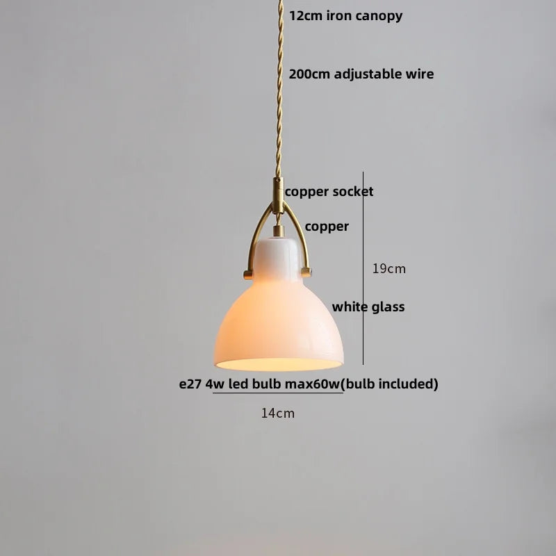 Helnys White Glass E27 LED Pendant Light Fixture Adjustable Hanging Lamp - Nordic Modern