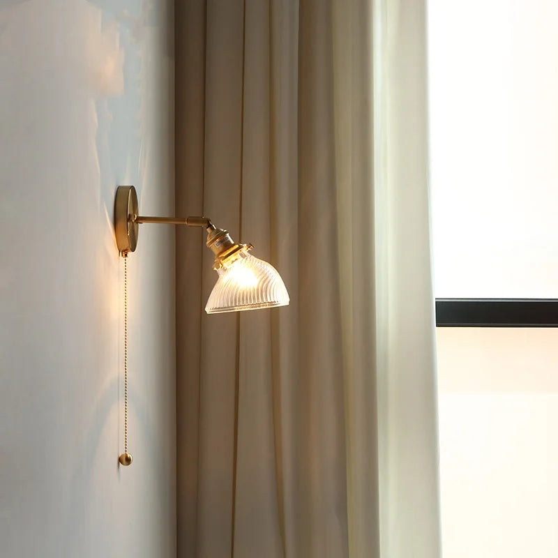 Helnys Green Glass LED Wall Sconce Rotate Copper Stair Light Fixtures