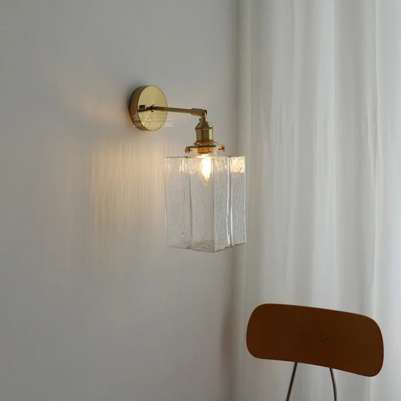 Helnys Copper Glass LED Bathroom Mirror Light Sconce, Nordic Modern Wall Lamp