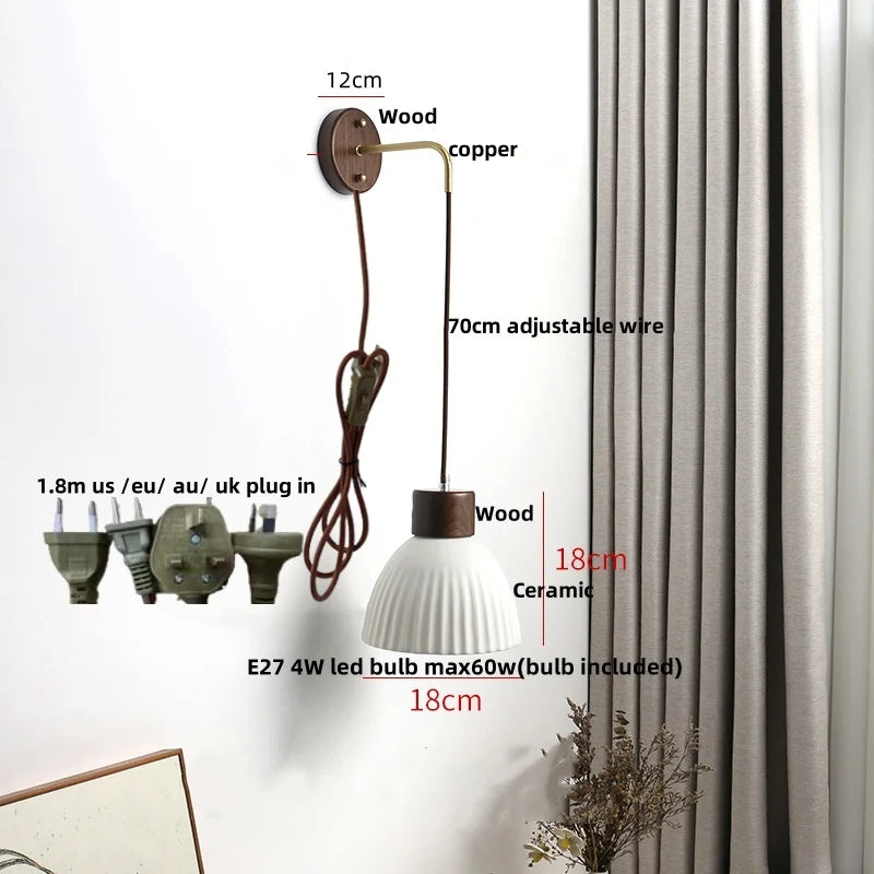 Helnys Modern White Ceramic LED Wall Lamp with Pull Chain Switch