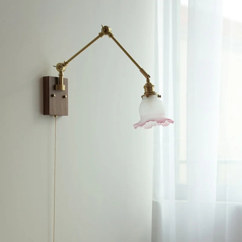 Helnys Pink Glass LED Swing Arm Wall Sconce
