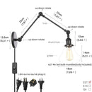 Helnys Black Industrial Loft Swing Arm Wall Light Fixtures Glass Pull Chain Switch Lamp