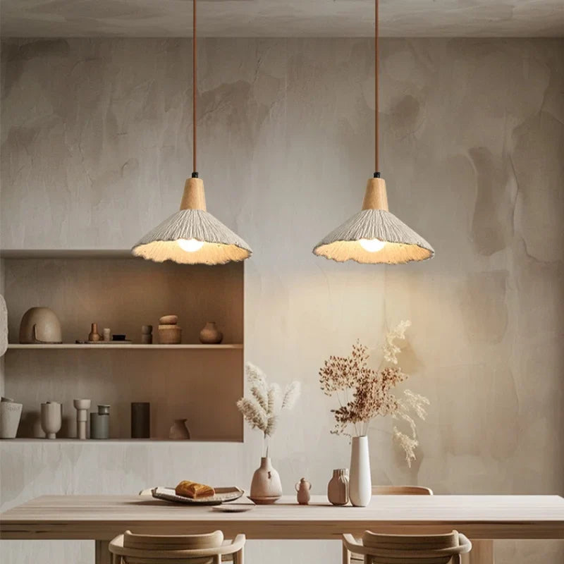 Helnys Wood Canopy LED Pendant Lamp Cement Lampshade Nordic Modern Hanging Lights
