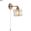 Helnys Square Glass LED Wall Light with Pull Wire Switch & Night Bedside Lamp