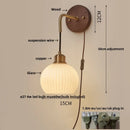 Helnys Amber LED Wall Lamp Walnut Wood Pull Chain Switch Applique Murale
