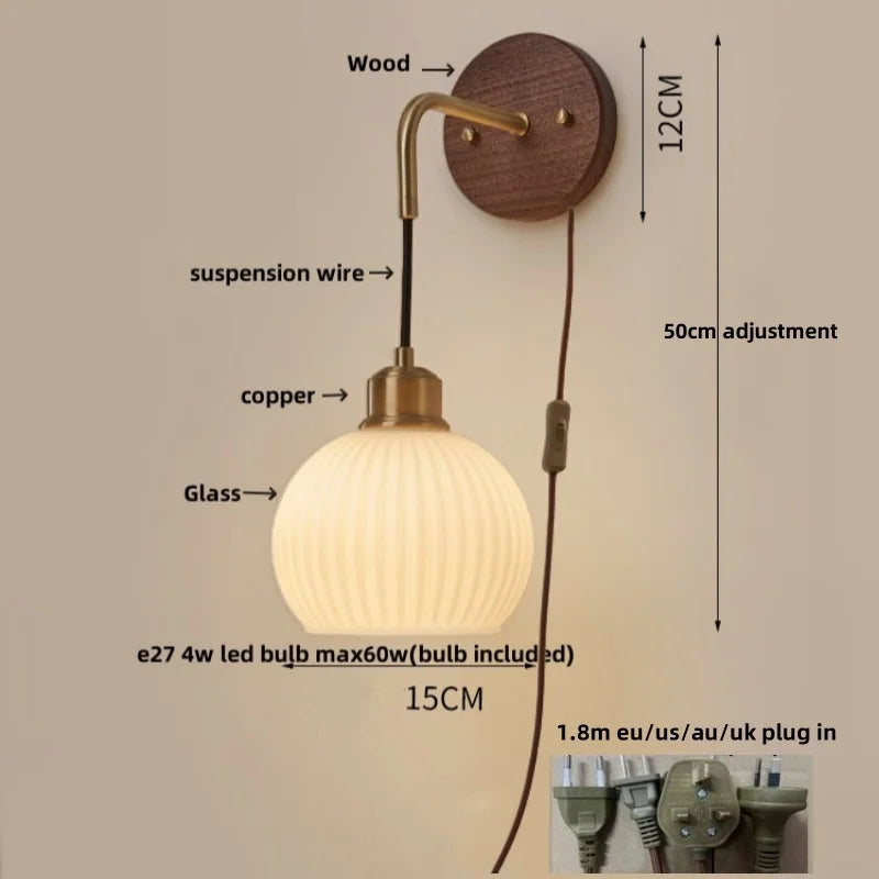 Helnys Adjustable LED Wall Light Modern Pull Chain Switch Glass Stair Lights