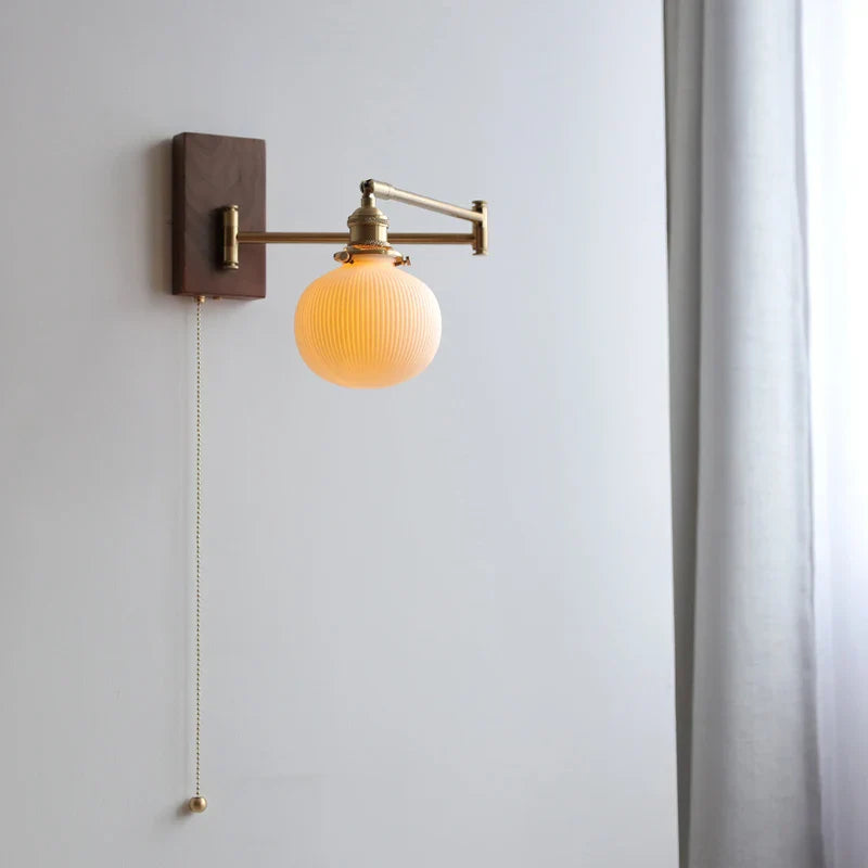Helnys Wood Canopy Wall Sconce LED Lamp with Pull Chain Switch