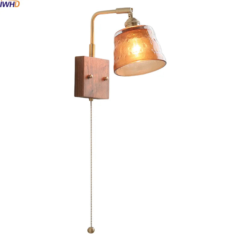 Helnys Glass Wood LED Wall Lights Up Down Rotate Bedside Lamp
