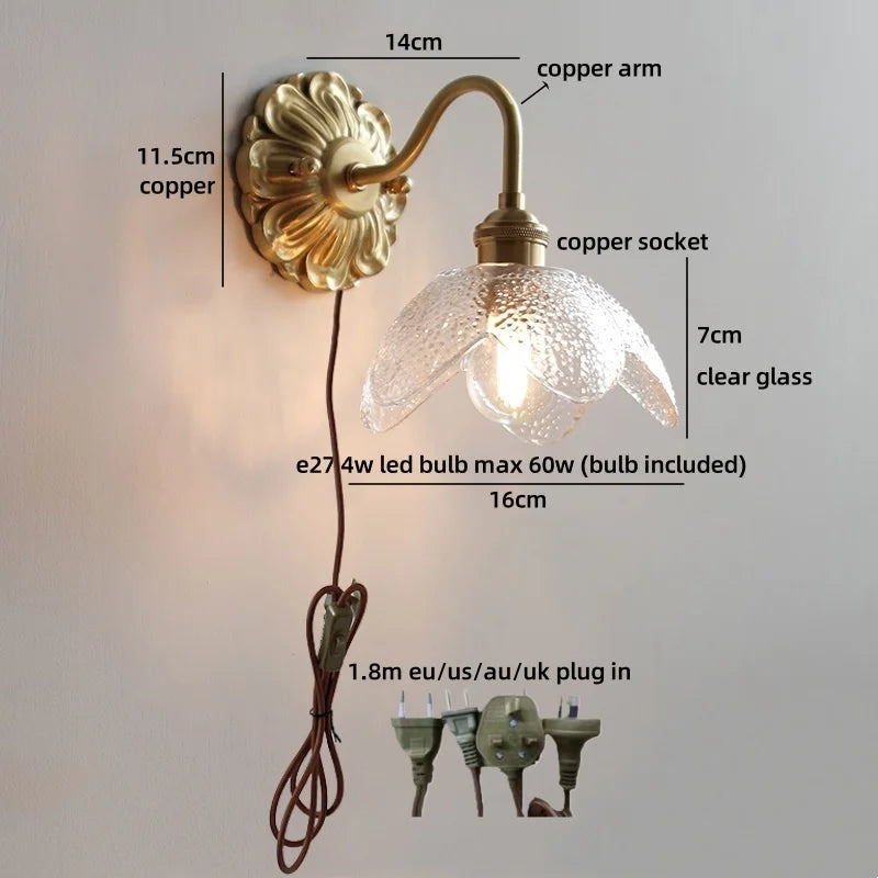 Nordic LED Wall Lamps Antique Brass Resin Flower Design Helnys Wall Light