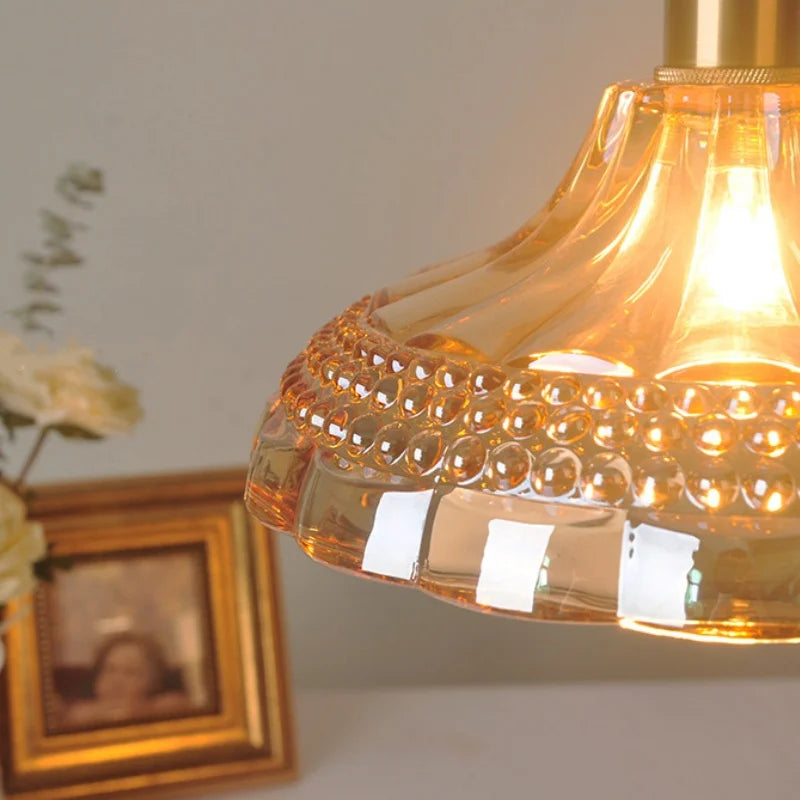 Helnys Orange Glass LED Pendant Lights, Nordic Modern Hanging Lamp