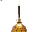 Helnys Amber Glass LED Pendant Light Fixture with Walnut Wood Bar and Adjustable Wire
