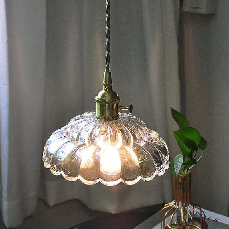 Helnys Clear Glass Flower LED Pendant Light - Modern Adjustable Hanging Lamp