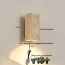 Helnys LED Wall Lamp Sconce Yellow Travertine Stone Wood Base Stair Light