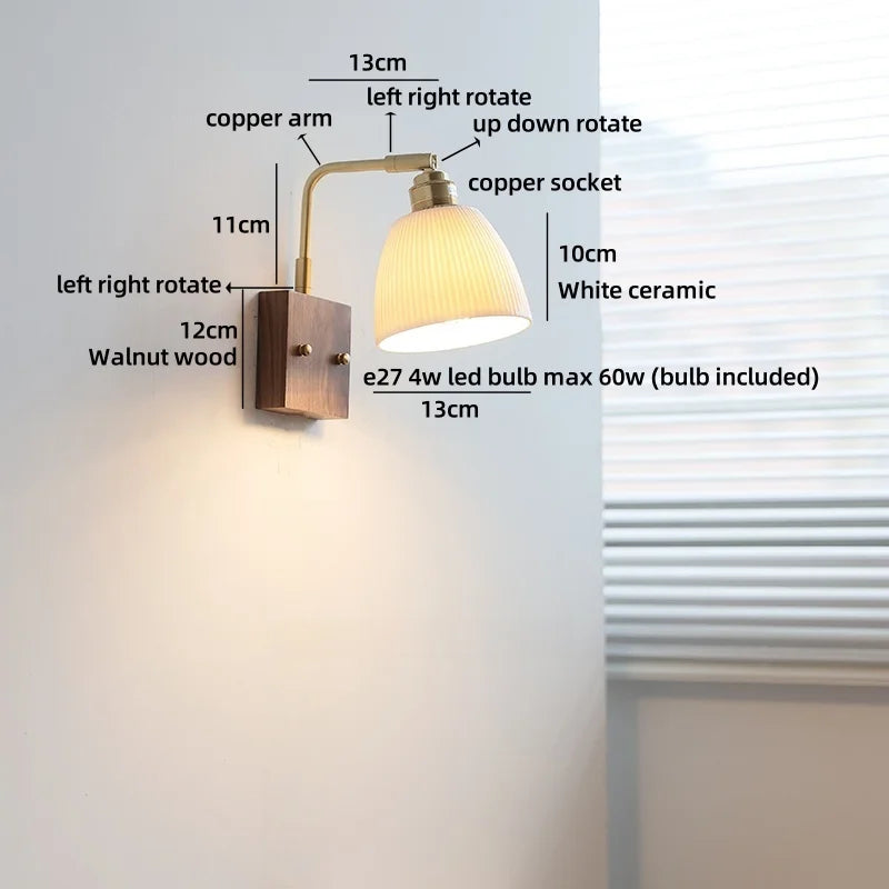 Helnys White Ceramic LED Wall Lights with Adjustable Copper Arm