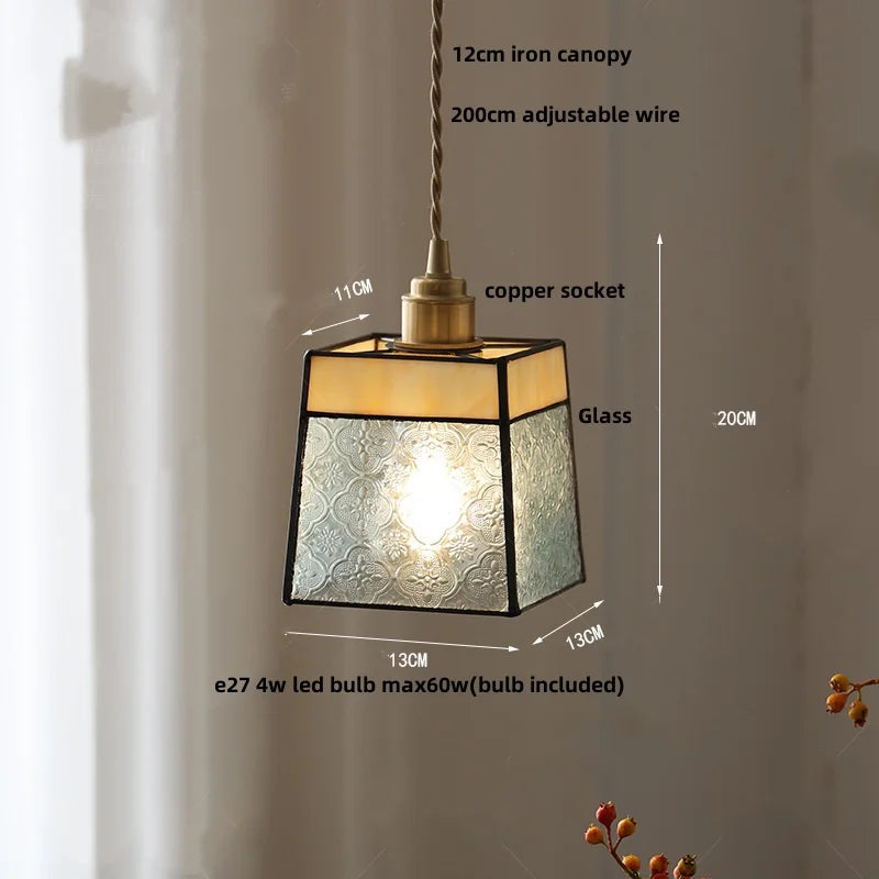Helnys Antique Glass LED Pendant Lamp Adjustable Kitchen Light Fixture