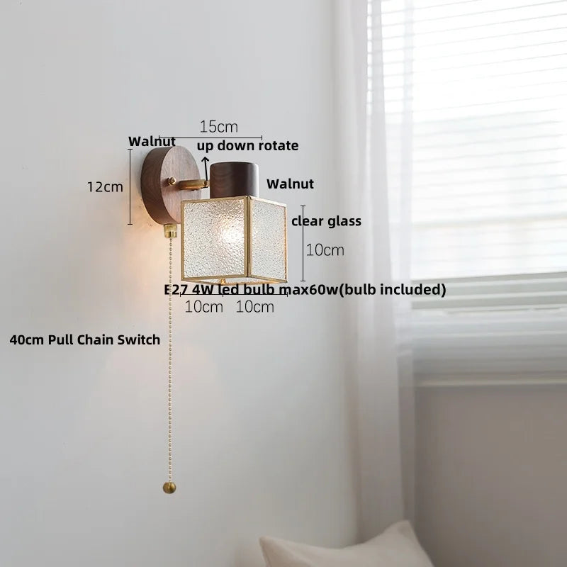 Helnys Modern LED Wall Light Fixture White Ceramic Walnut Wood Bedside Lamp