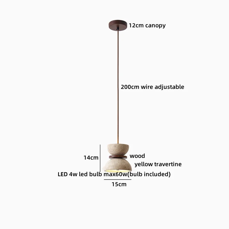 Helnys Wood Stone Hanging Lamp Adjustable LED Pendant Light Fixture