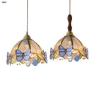 Helnys Tiffany Butterfly Glass LED Pendant Lights: Nordic Modern Kitchen Fixture with Adjustable Wire