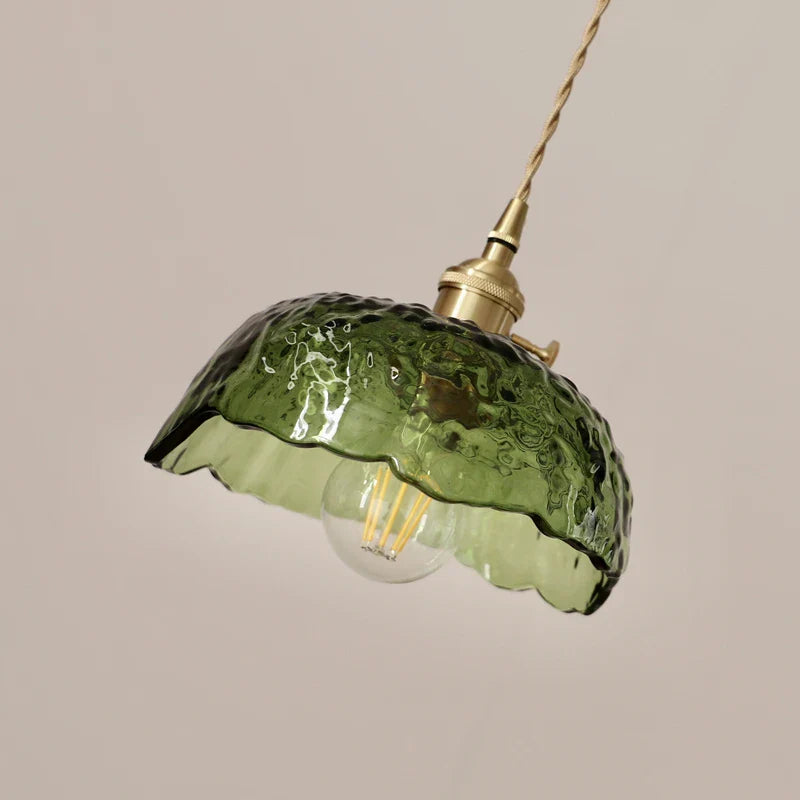 Helnys Nordic Green Glass LED Pendant Light - Modern Indoor Copper Switch Lamp