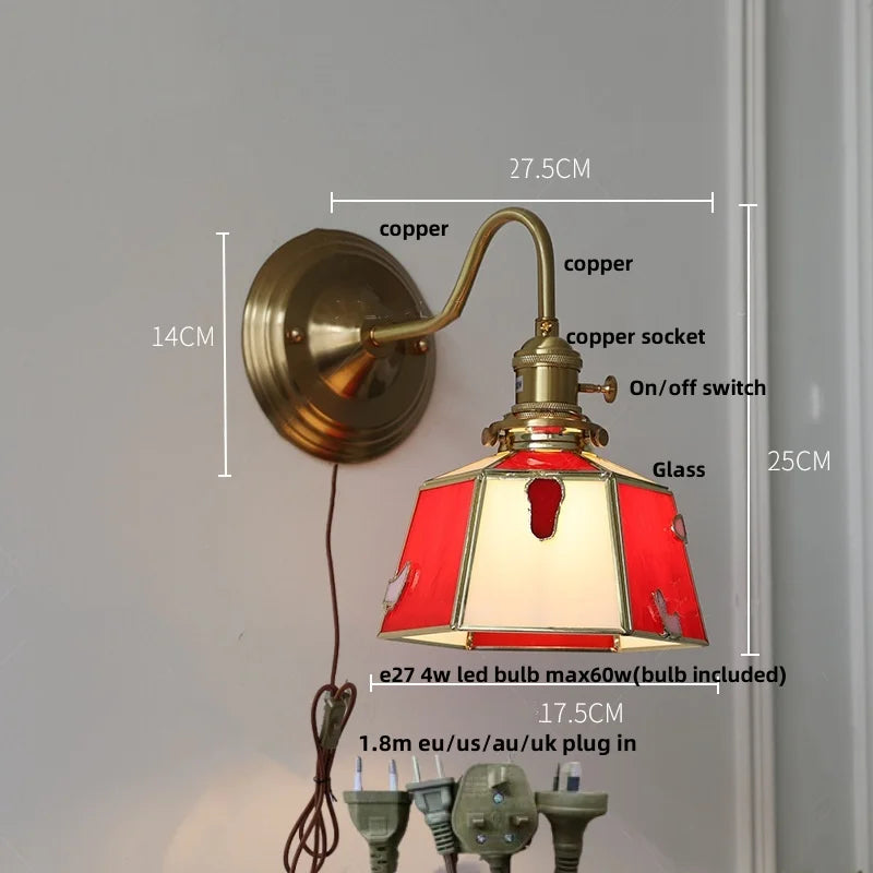 Helnys Green Glass LED Wall Lamp Sconce Vintage Loft Stair Light Fixtures Wandlamp