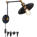 Helnys Adjustable Black Iron LED Wall Light - Industrial Vintage Bedside Lamp