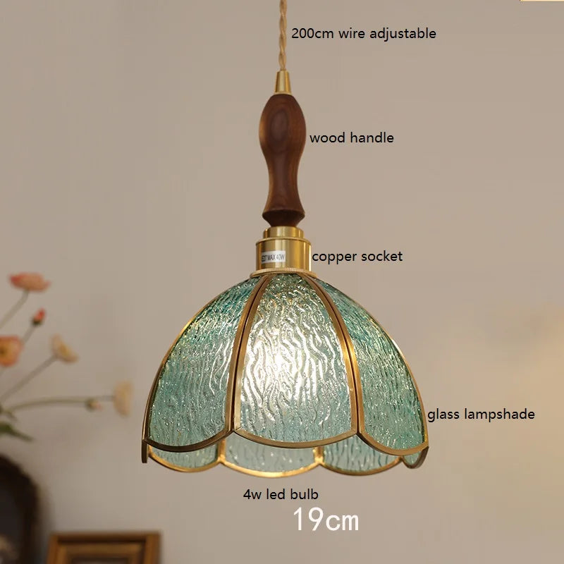 Helnys Butterfly Glass Copper LED Pendant Lamp for Home Indoor Decor