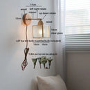 Helnys Square Glass LED Wall Light with Pull Wire Switch & Night Bedside Lamp