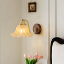 Helynys Glass Flower LED Wall Light - Bedroom Luxury Vintage Wood Wall Lamp